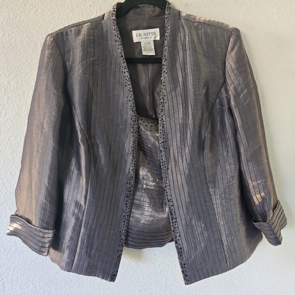 COPY - J.R. Nites Carol Lin Jacket Tank Set 2-Pc Taupe Bead 3/4 Sleeve Cuff Wom… - Picture 4 of 16